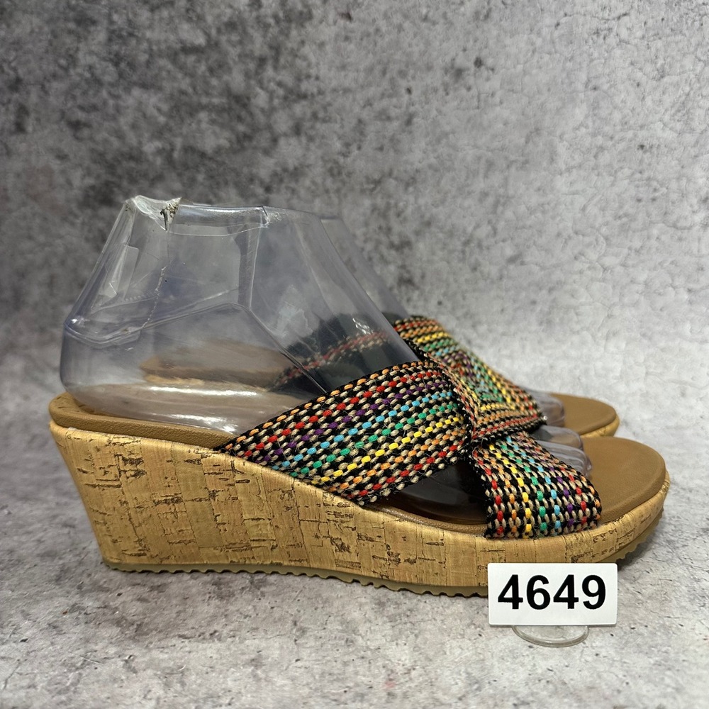 Skechers Cali Beverlee Delighted Sandals Womens 8 Multi Woven Cork Wedge 38554